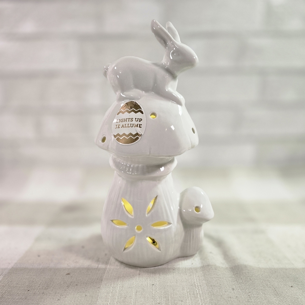 Martha Stewart Light Up LED White Ceramic Mushroom Bunny Decor Easter Spring